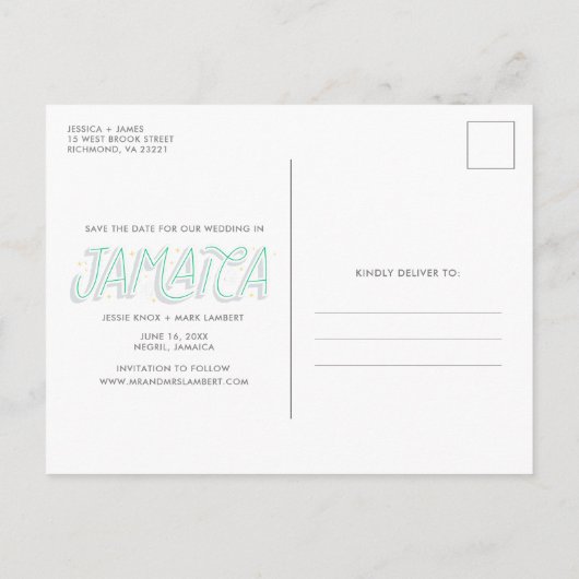 ジャマイカビーチ結婚式写真Save the Date 案内ポストカード (裏面)