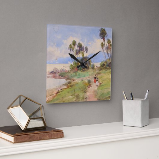 ジャマイカファインアート水彩熱帯風景 スクエア壁時計 (オフィス)