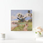 ジャマイカファインアート水彩熱帯風景 スクエア壁時計 (ホーム)