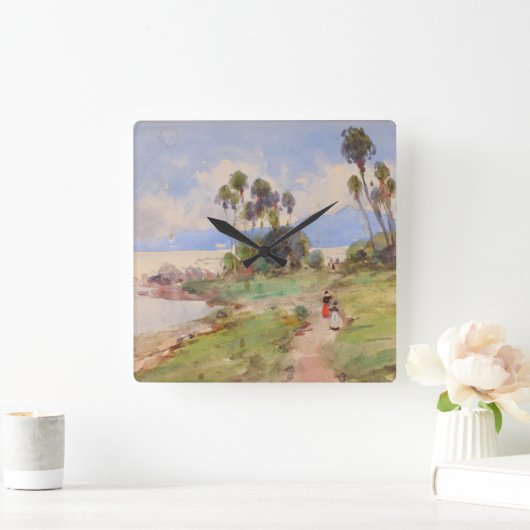 ジャマイカファインアート水彩熱帯風景 スクエア壁時計 (ホーム)