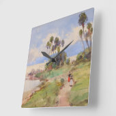 ジャマイカファインアート水彩熱帯風景 スクエア壁時計 (傾斜)