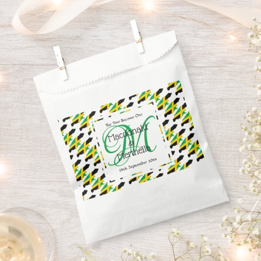 ジャマイカモノグラムカスタムウェディングお祝い紙 フェイバーバッグ (クリップ留めされた状態)