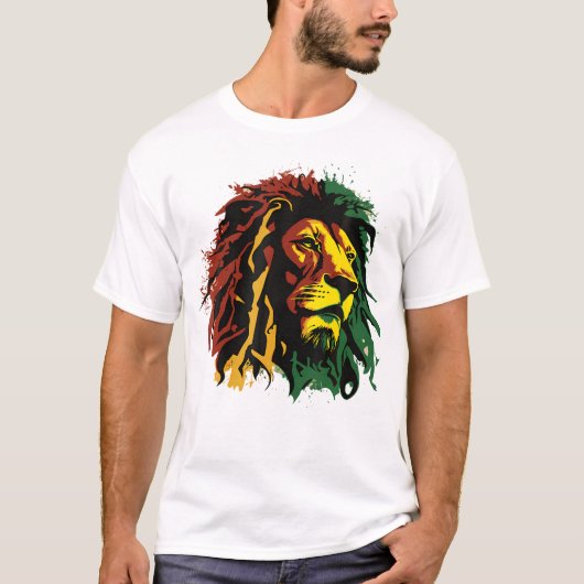 ジャマイカライオンジャマイカラスタ国旗Lion Of Judah Re Tシャツ (正面)