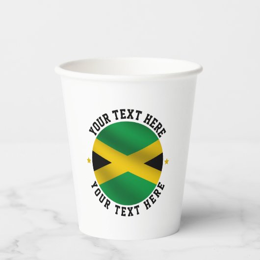 ジャマイカラウンド文字ジャマイカ国旗 紙コップ (正面)