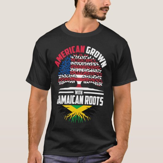 ジャマイカルーツジャマイカ国旗Heで栽培されたアメリカ人 Tシャツ (正面)