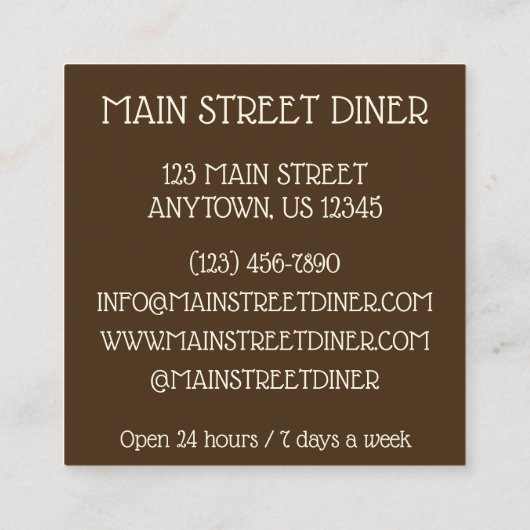 ジャマイカレストランオックステールとブロードビーンズシチュー スクエア名刺 (裏面)