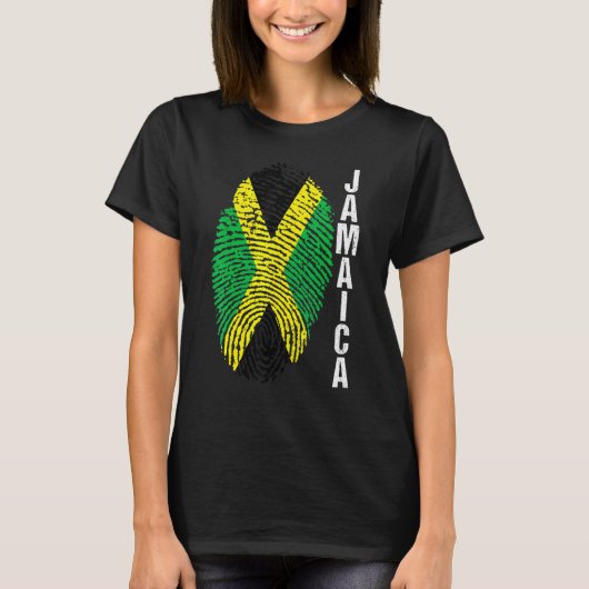 ジャマイカ国国旗の指紋グラフィックスリーブ Tシャツ (正面)