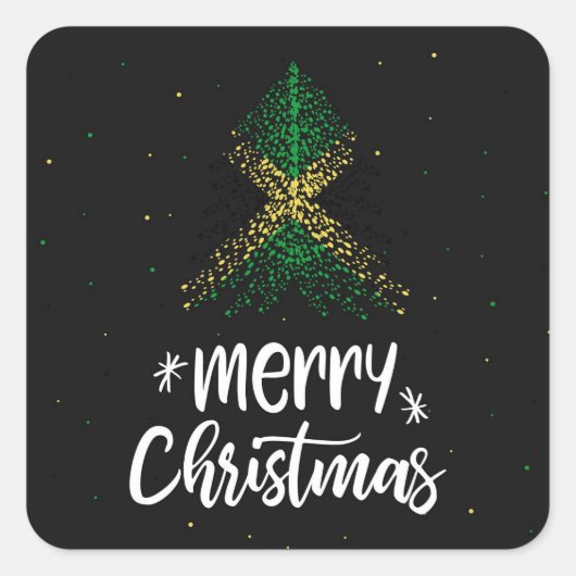 ジャマイカ国旗とメリークリスマス スクエアシール (正面)