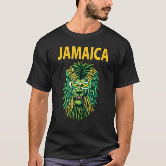 ジャマイカ国旗のアイディア男性へウィズラスタファリオンドレー Tシャツ (正面)