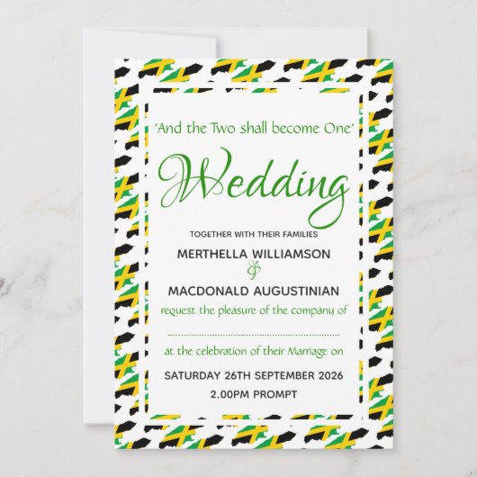 ジャマイカ国旗のカスタムウェディングお祝い聖なる書物、 経典 招待状 (正面)