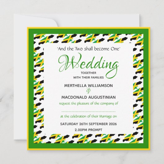 ジャマイカ国旗の愛国的なカスタムウェディング 招待状 (正面)