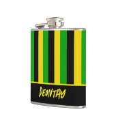 ジャマイカ国旗の色のストライプ付いた名前の追加 フラスク (左)