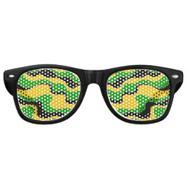 ジャマイカ国旗の色の波線パターン レトロサングラス