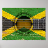 ジャマイカ国旗を持つオールドアコースティックギター ポスター (正面)