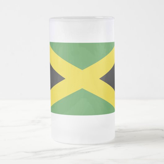 ジャマイカ国旗を掲げた曇りガラス製マグカップ フロストグラスビールジョッキ (中央)