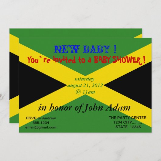 ジャマイカ国旗を掲げた赤ちゃんシャワー招待状 招待状 (正面/裏面)