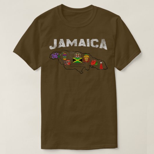 ジャマイカ国旗ジャマイカの地図ジャマイカ国旗 Tシャツ (デザイン正面)