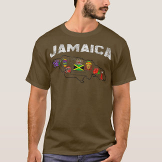 ジャマイカ国旗ジャマイカの地図ジャマイカ国旗 Tシャツ