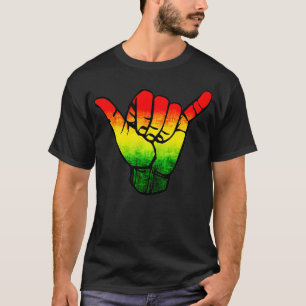 ジャマイカ国旗ラスタハワイシャカサインジャマイカシャック Tシャツ