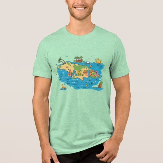 ジャマイカ島の地図 トライブレンドTシャツ (正面)