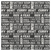 ジャマイカ料理タイポグラフィ白黒パターン ファブリック (見本)