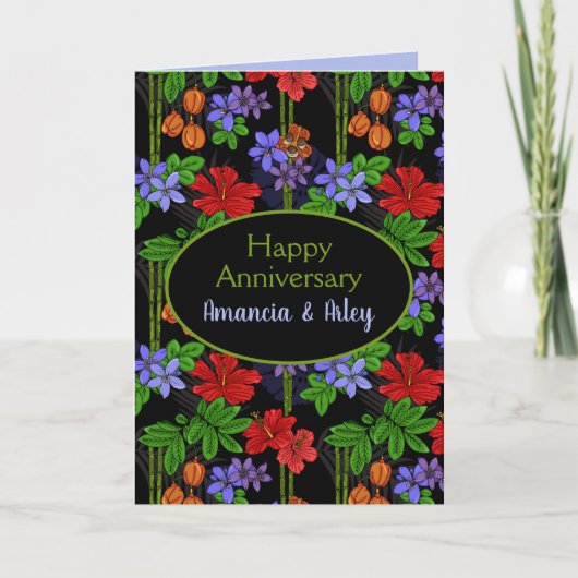 ジャマイカ熱帯ヤシと花の記念日 カード (正面)