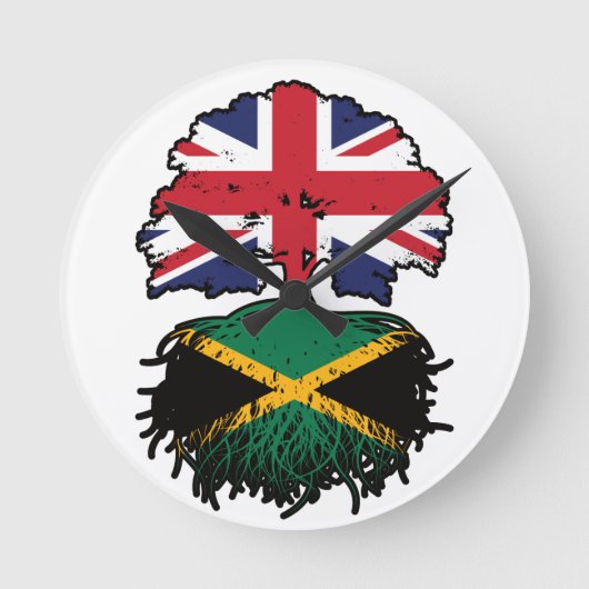 ジャマイカ系イギリス人 木の根 元の国旗 ラウンド壁時計 (正面)