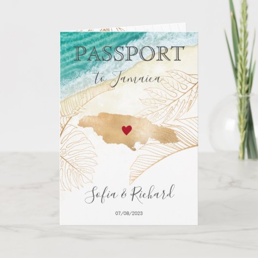 ジャマイカ結婚の旅行先パスポート世界地図 招待状 (正面)