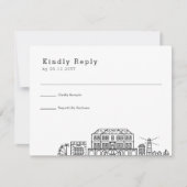 ジャマイカ結婚ス |スタイル化されたスカイラインRSVP 出欠カード (正面)