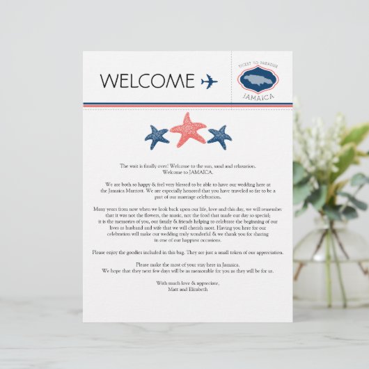 ジャマイカ結婚向けスターフィッシュ歓迎レター (スタンド正面)