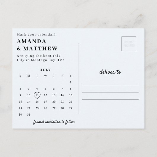 ジャマイカ行き先ウェディング日付の保存 ポストカード (裏面)