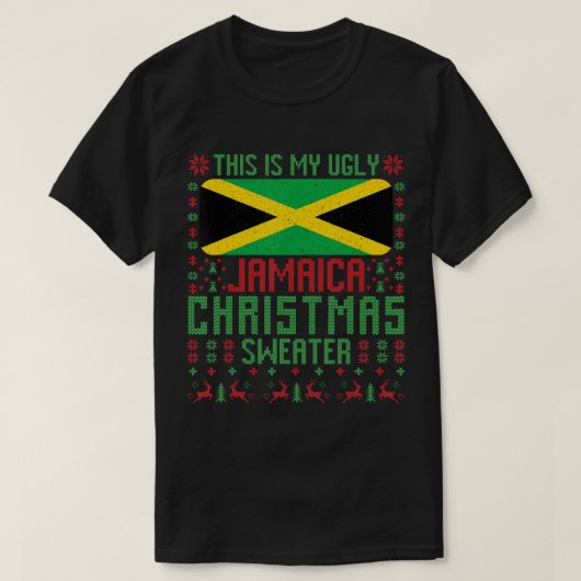 ジャマイカ醜いクリスマスセーターJaのジャマイカ国旗 Tシャツ (デザイン正面)