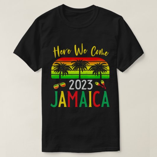 ジャマイカ2023ここで私たちは来家族の休暇に一致 Tシャツ (デザイン正面)