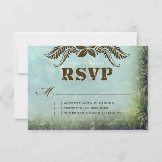 ジャマイカ2 RSVPのヴィンテージの青緑のリンネル紙 出欠カード (正面)