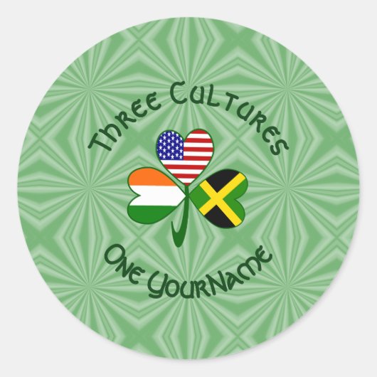 ジャマイカ・アイリッシュ・アメリカン シャムロック フラグ パーソナライズド ラウンドシール (正面)