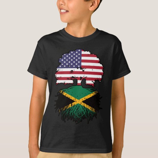 ジャマイカ アメリカ 国旗 木の根 Tシャツ (正面)