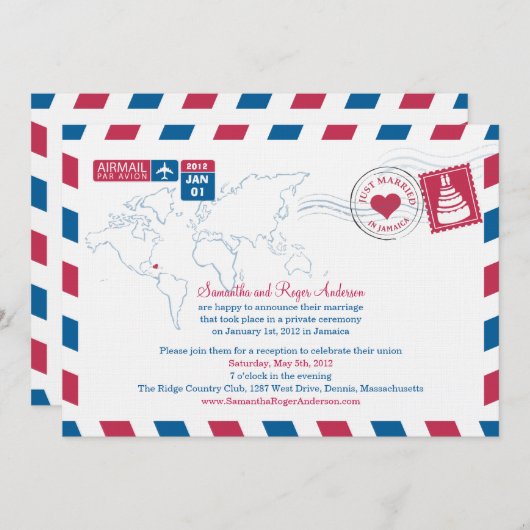 ジャマイカ エア メール ポスト ウェディング レセプション 招待状 (正面/裏面)