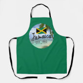 「ジャマイカ・エスト。1962インチビーチとジャマイカ国旗のアート エプロン (正面)