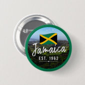 「ジャマイカ・エスト。1962インチ青い山と旗 缶バッジ (正面&裏面)