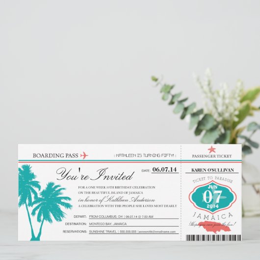 ジャマイカ ボーディングパス 誕生日 招待状 (スタンド正面)