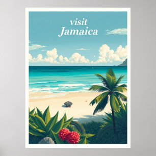 ジャマイカ レゲエビーチ 伝統的な旅行ポスター イラスト ポスター