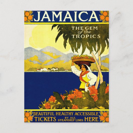 ジャマイカ、ヴィンテージ旅行ポスター ポストカード (正面)