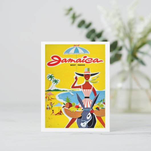 ジャマイカ、傘を持った女性、ヴィンテージ旅行 ポストカード (スタンド正面)