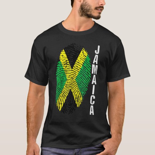 ジャマイカ 国旗 指紋 グラフィック スリーブ Tシャツ (正面)