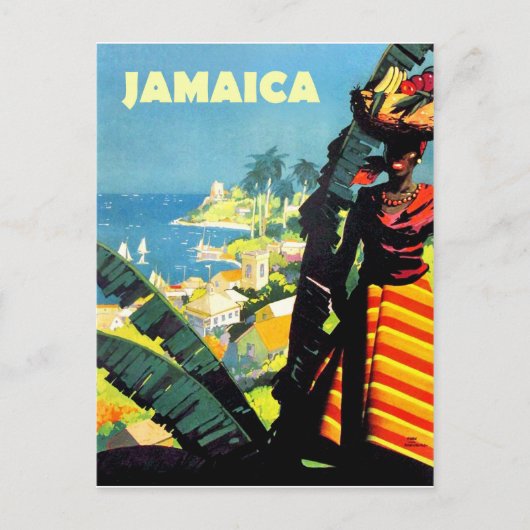 ジャマイカ、頭にフルーツバスケットを持つジャマイカの女性 ポストカード (正面)