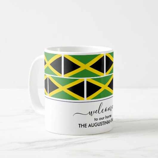 ジャマエレガントイパーソナライズされたカ国旗の歓迎 コーヒーマグカップ (正面左)