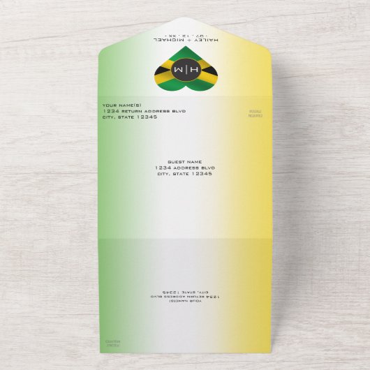 ジャマグラデーションイカ国旗のハート結婚写真 オールインワン招待状 (外側)