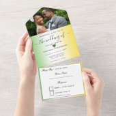 ジャマグラデーションイカ国旗のハート結婚写真 オールインワン招待状 (貼ってはがせる)