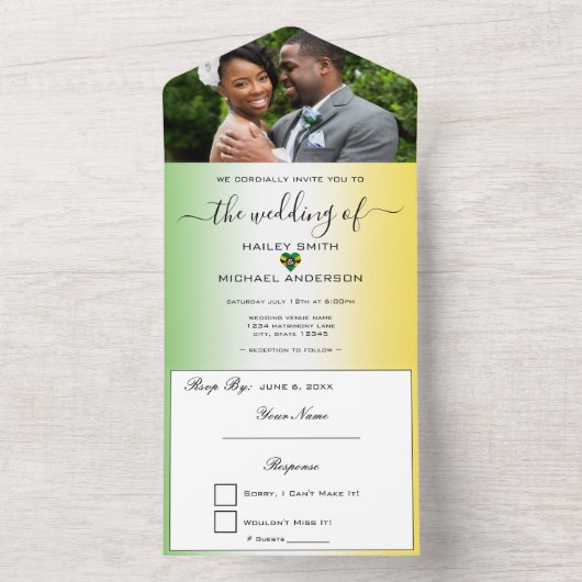 ジャマグラデーションイカ国旗のハート結婚写真 オールインワン招待状 (内側)