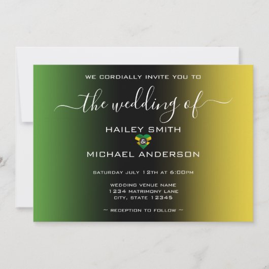 ジャマグラデーションイカ国旗のハート結婚写真 招待状 (正面)